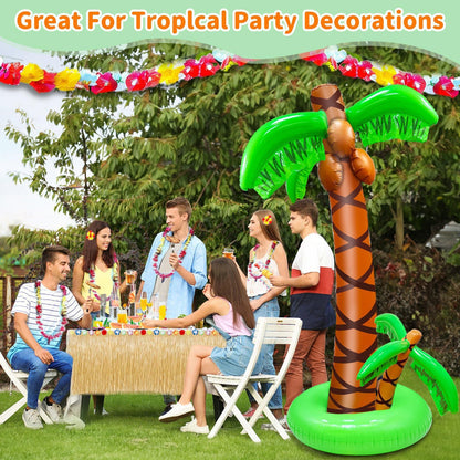 2 Pack Inflatable Palm Trees with Exclusive Two Trunks, 5.5Ft Blow Up Palm Tree Luau Hawaiian Tropical Theme Birthday Indoor Party Decoration, Outdoor Summer Beach Pool Party Supplies Photo Prop Decor