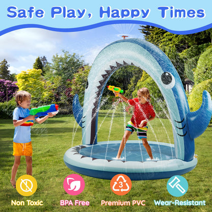 Gleamkid Giant Shark Sprinkler for Kids - Inflatable Water Toys Splash Pad with 360° Spray,4 PCS Plastic Toss Rings,Outside Water Play for Yard,Fun Sprinkler Summer Game Gift Boys or Girls Ages 3-8