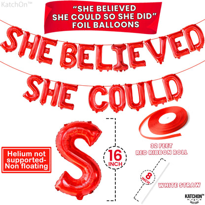 Red She Believed She Could So She Did Balloons - 16 Inch | Congrats Balloon for Congratulations Decorations | Graduation Balloon for Graduation Decorations 2026, Congrats Grad Decorations, KatchOn