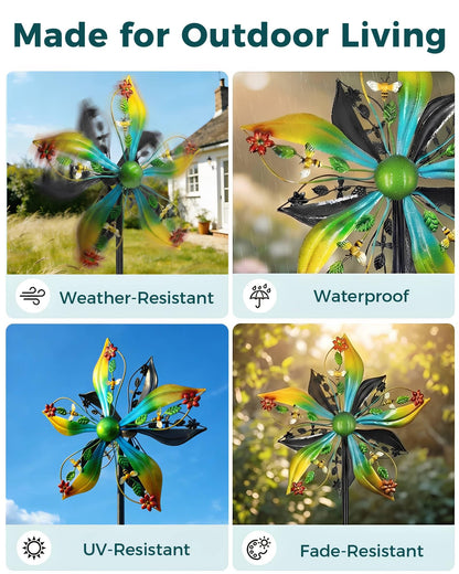 Gronhof Wind Spinners Outdoor,Kinetic Wind Sculptures & Spinners, 57" Double-Side Metal Wind Spinner for Yard and Garden, Lawn Art Decorations Flower & Bee