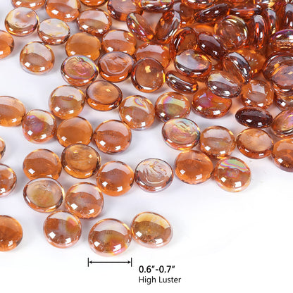 Ausluru 5LB Fire Glass Beads Flat Glass Marbles for Outdoor Fire Pit and Fireplace, Glass Gemstones for Vase Filler, Aquariums, Hydroponics Plants, Home Decor and Christmas DIY Craft, Amber
