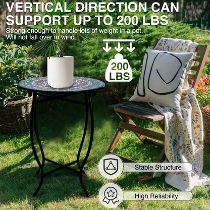 Outdoor Metal Side Tables, 14" Round Patio Side Table, Weather Resistant Metal End Table Side Table for Patio Yard Porch Balcony Garden Bedside, Plant Stand for Indoor, Easy Assemble