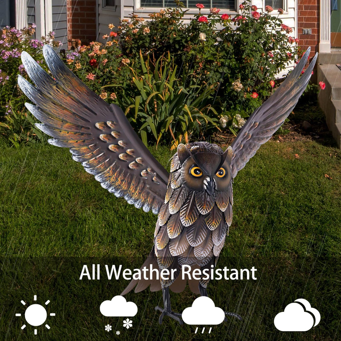 Natelf Garden Owl Sculptures & Statues, Standing Metal Bird Yard Art Sculpture for Patio Backyard Pond Outdoor Decorations