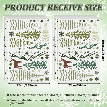Teling 8 Pieces Winter Snowflake Wall Decals Stickers Dreamy Nursery Forest Woodland Trees Deer Pine Tree Wall Decals for Kids Room Winter Decor(Green, Brown)