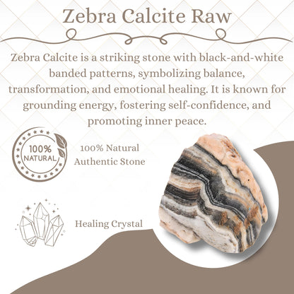 ANAYA AGATE Zebra Calcite 2 Pcs Raw Crystals Rough Gemstones w/Authenticity Card, Velvet Pouch - Large 1.25–2.0" Raw Stones for Tumbling, Cabbing, Polishing, Cutting Natural Healing Crystals for Home Decor, DIY Stones