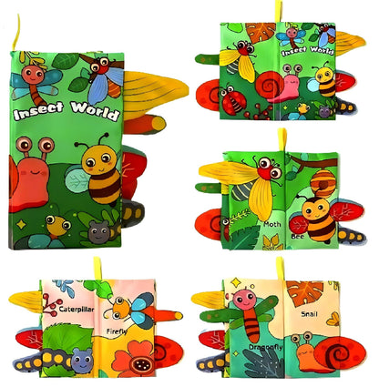 GZYFUVALW Baby Cloth Book Toys with Tails, Stroller Soft Toys for Infant Baby 0-18 Months (Insects)