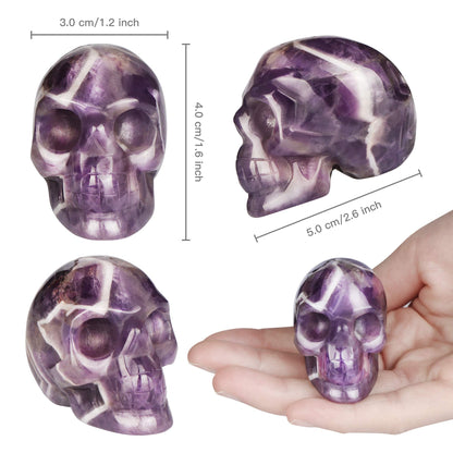 Artistone 2.0" Amethyst Crystal Skull Head Statue Halloween Home Decor Hand Carved Skull Crystal Figurine Purple Realistic Human Skull Model for Office,Kitchen Decoration