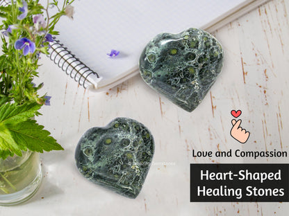 Amazing Gemstone Kambaba Jasper Crystal Heart Palm Stone - Pocket Massage Worry Stone for Natural Body Chakra Balancing, Reiki Healing and Crystal Grid