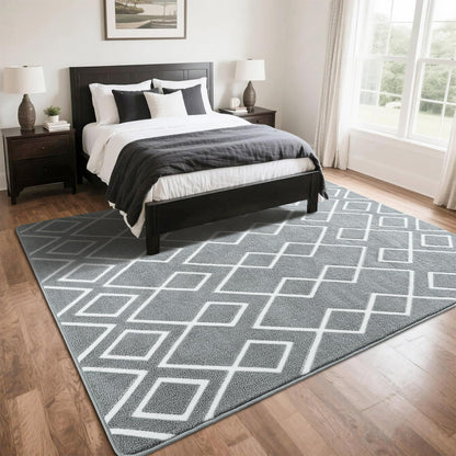 Rtizon Soft Area Rug for Bedroom, 5x7Ft Moroccan Rugs for Living Room, Geometric Non-Slip Carpet with Memory Foam for Boys Girls's Bedside Office Dorm Hallway, Grey and White