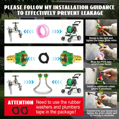 Female to Female Short Garden Leader Hose 4FT,Metal Hose Reel Connecting Hose,Stainless Steel Hose Connector for Hose Reel,Flexible,Kink-Free & No Leak Outdoor Water Pipe Extension Adapter
