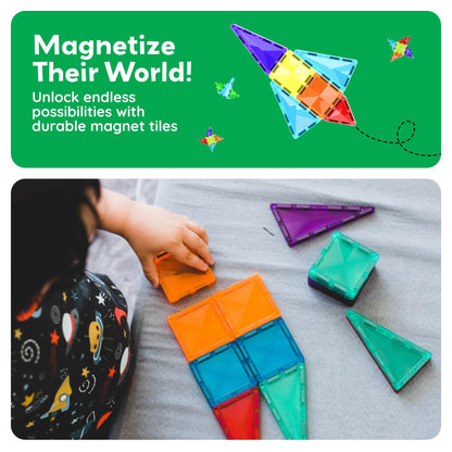 PicassoTiles 100pc Magnetic Tile Mini Diamond Set Travel Size STEM Educational Building Kit for Toddlers Preschool Boys Girls Age 3 Plus Montessori Indoor Learning Toy for Creative Development PTM100