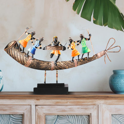 SHILP KATHA Handmade Antique Decorative Showpiece in Iron for Home décor — Home Decoration Gift Items for Living Room Bedroom House Warming | Bastar Tribal Art Dance (17 inch, Wrought Iron)