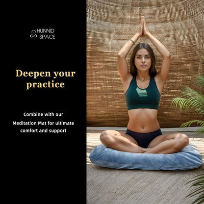 hunnidspace Meditation Cushion Set Zafu & Zabuton – Buckwheat Hull & Memory Foam, Adjustable Floor Pillow for Yoga, Meditation & Sitting, Removable Velvet Cover (Navy Blue)