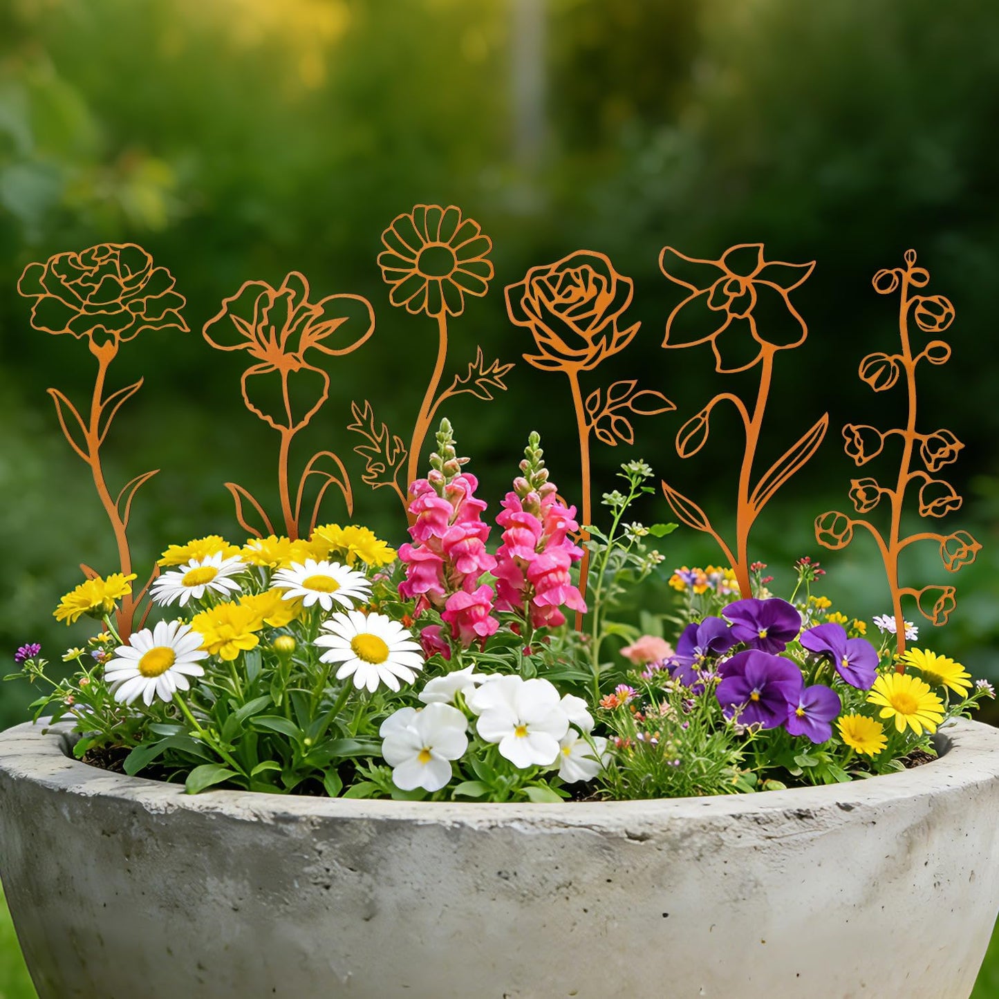 JULEASEL Rusty Metal Flowers for Outside, 6 PCS Decorative Garden Stakes, Metal Yard Art Outdoor Flower Bed Decor, Garden Stakes Decorative for Lawn, Pots, Walkway