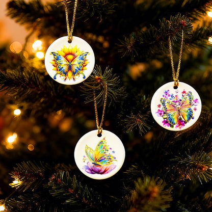 YOXUTEP 3-Pack Ceramic Butterfly Ornaments, Hand-Painted Christmas Tree Decor for Home, Exchange, Xmas Presents & Festive Decoration
