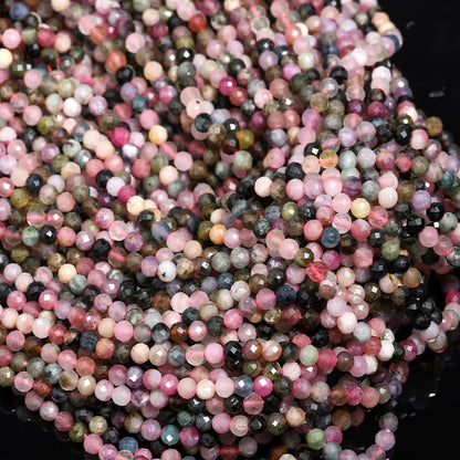 Song Xi 120pcs 3mm Natural Tourmaline Gemstone Beads Faceted Round Loose Stone Beads for Jewelry Making (1 Strand)