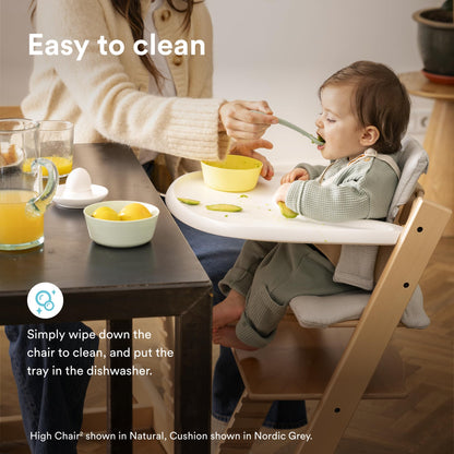 Stokke Tripp Trapp High Chair 2 (Warm Brown), Cushion 2 (Glacier Green) + Stokke Tray (White) - Includes Chair + Baby Set with Removable Harness for Children 6-36 Months