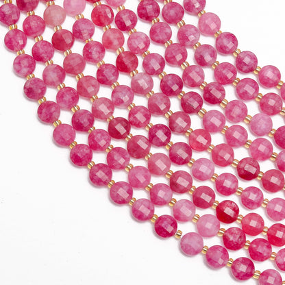 AUREHEN 1 Strand Natural 6mm Faceted Pink Tourmaline Beads for Jewelry Making, Healing Faceted Coin Gemstone Crystal Beads for DIY Bracelet Necklace Crafts