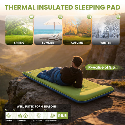TEKIK Memory Foam Camping Pad, Ultra-Thick Foam Sleeping Pad for Camping with Pillow, 20s Fast self Inflate&Deflate, 9.5 R-Value Insulated Camping Mattress, Suitable for Tent, Car Travel & More