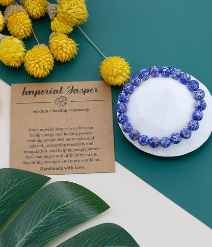 BOMAIL Natural Stone Bracelet for Women Men - 8MM Semi-Precious Gemstone Beaded Bracelet Healing Crystal Stretch Bracelet Yoga Bracelets Jewelry