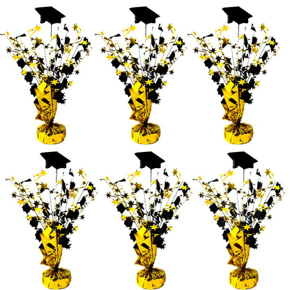 FUBININA 6 Pack 2026 Graduation Table Centerpiece Party Decoration Metallic Foil Spray Glitter Graduate Cap Decor Star Table Top for Graduation Parties Grad Ceremonies Party Favor, Black and Gold