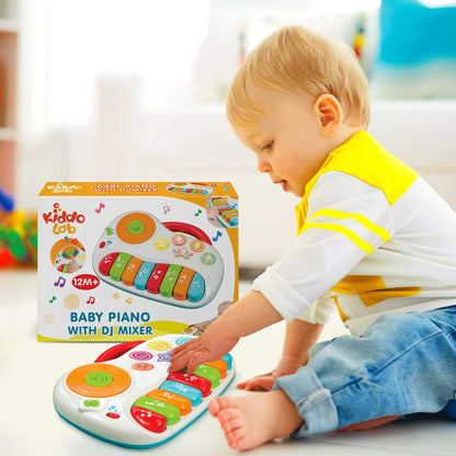 Musical Piano Toy for 1-3 Year Old Toddlers, 8-Key Rainbow Keyboard with DJ Turntable Scratchpad, 5 Light-Up Animal Buttons, Demo Songs, Volume Control and Carry Handle, Boys Girls Gift
