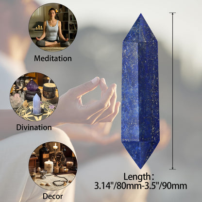 YATOJUZI 3.5" Lapis Lazuli Healing Crystals Wand Natural Crystals and Healing Stones Large Hexagonal Lapis Lazuli Crystal Points for Meditation Divination Reiki Energy Balancing 1PCS