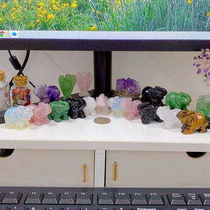QINJIEJIE 3PCS Elephant Decor Amethyst Statue Crystals Rose Quartz Green Aventurine Cute Desk Stones Statue Gemstones Decoration Room Office Decor Pocket Spiritual Gem Gift for Women 1.5