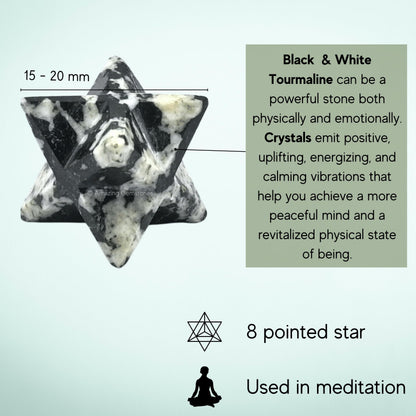 Amazing Gemstone Black & White Tourmaline - 0.75 Inches Metaphysical Merkaba Star for Meditation - Energetic Tetrahedron Crystal and Healing Stones for Spiritual Growth and Healing (15-20mm)