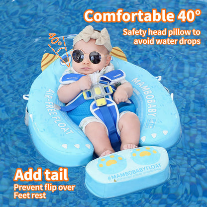 Mambobaby Float Add Tail No Flip Over Non-Inflatable Baby Swim Float Pearl Foam Solid Water Floats Smart Swim Trainer Infant Pool Float Swim Ring with Sun Canopy