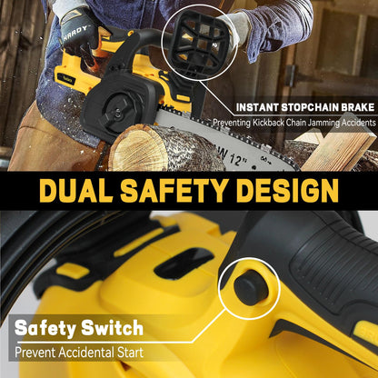 Cordless 12" Brushless Chainsaw for Dewalt 20V MAX Battery, 12 Inch Brushless Electric Chainsaw with Security Lock & Auto Lubrication for Wood Cutting Tree Trimming Courtyard Garden(Tool Only)