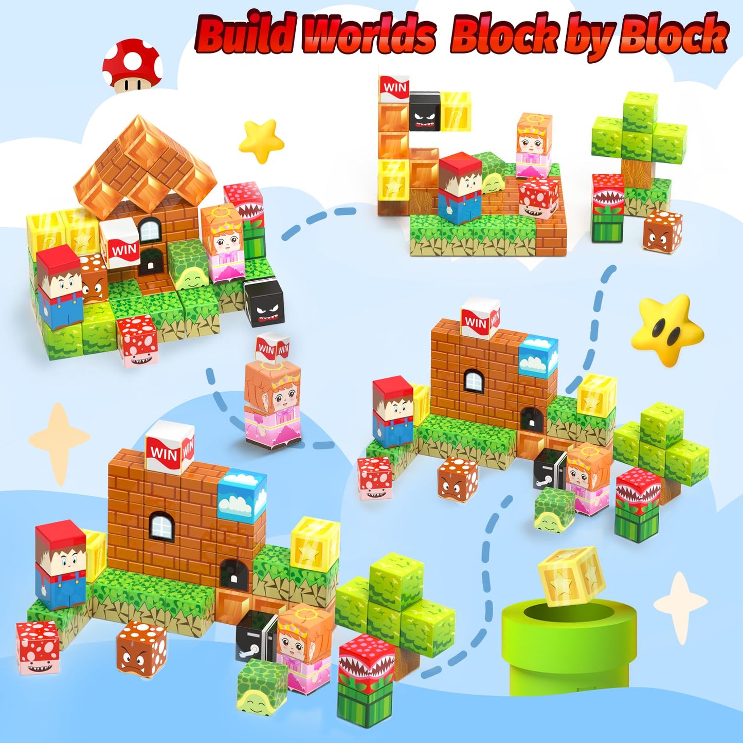 DANIUBE Mini Magnetic Blocks for Kids, 45PCS Travel Magnetic Block Cubes with Iron Box, Stacking Magnets Building Toys, Montessori Educational Construction Toys for Toddlers Gifts.