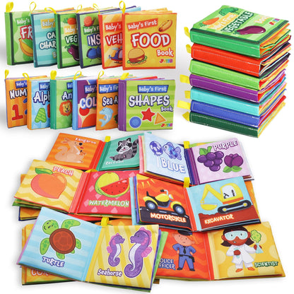 JOYIN 12 Pcs Bath Books, Nontoxic Fabric Soft Crinkly Cloth Books, Waterproof, Bathtub Pool and Early Education First Toys for Infant Newborn Baby Toddlers Kids Birthday Easter Gifts