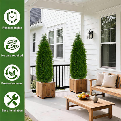 4FT Artificial Cedar Pine Tree UV Resistant Faux Evergreen Tree for Indoor Outdoor Front Porch Entryway Patio Decor Maintenance-Free Fake Greenery