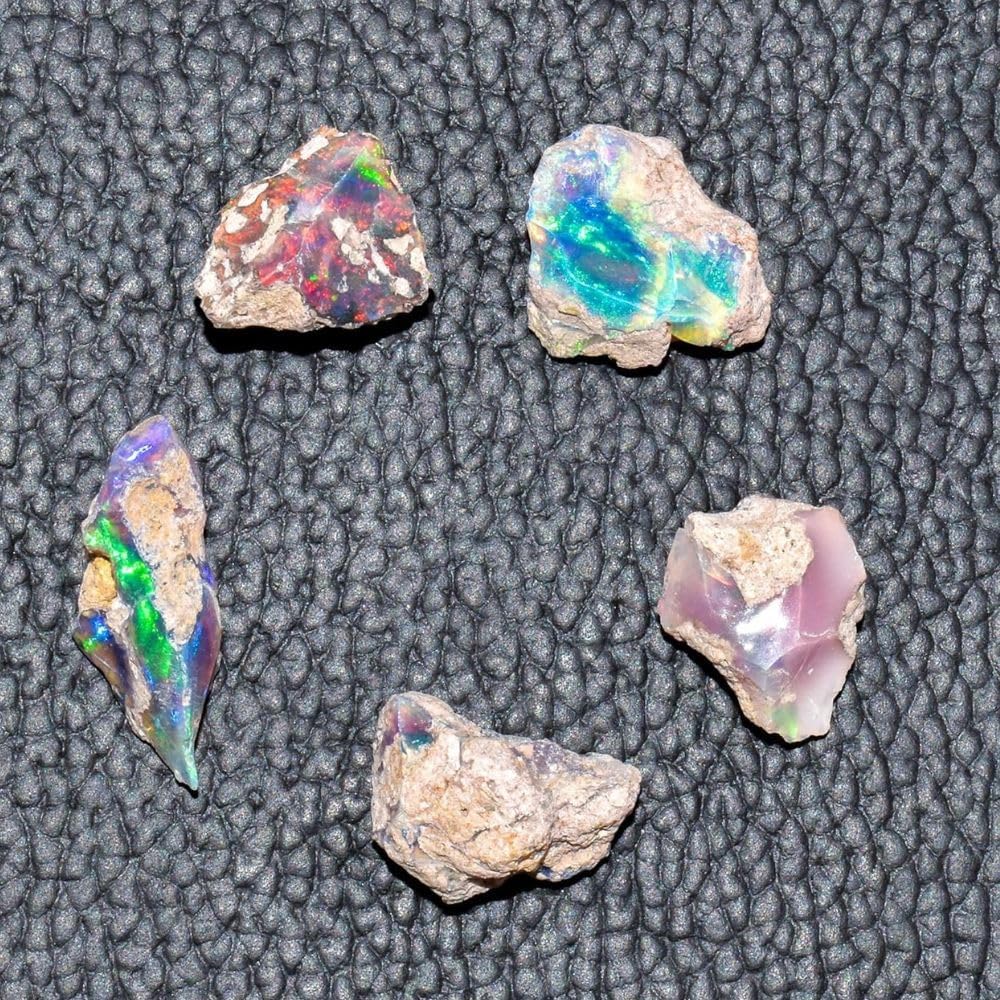 Natural 25 Cts AA Raw Ethiopian Opal Rough Gemstones Lot Multi Fire Welo Opal Stones for Tumbling & Jewelry Making Supplies Healing Crystals Gems Rocks Loose Gemstones