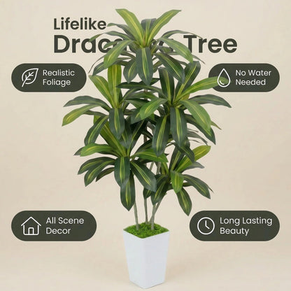 Artificial Dracaena Tree 6FT, Fake Tree with White Tall Planter - Faux Yucca Tall Fake Floor Plant in Pot - Artificial Plant for Home Office Living Room Decor Indoor