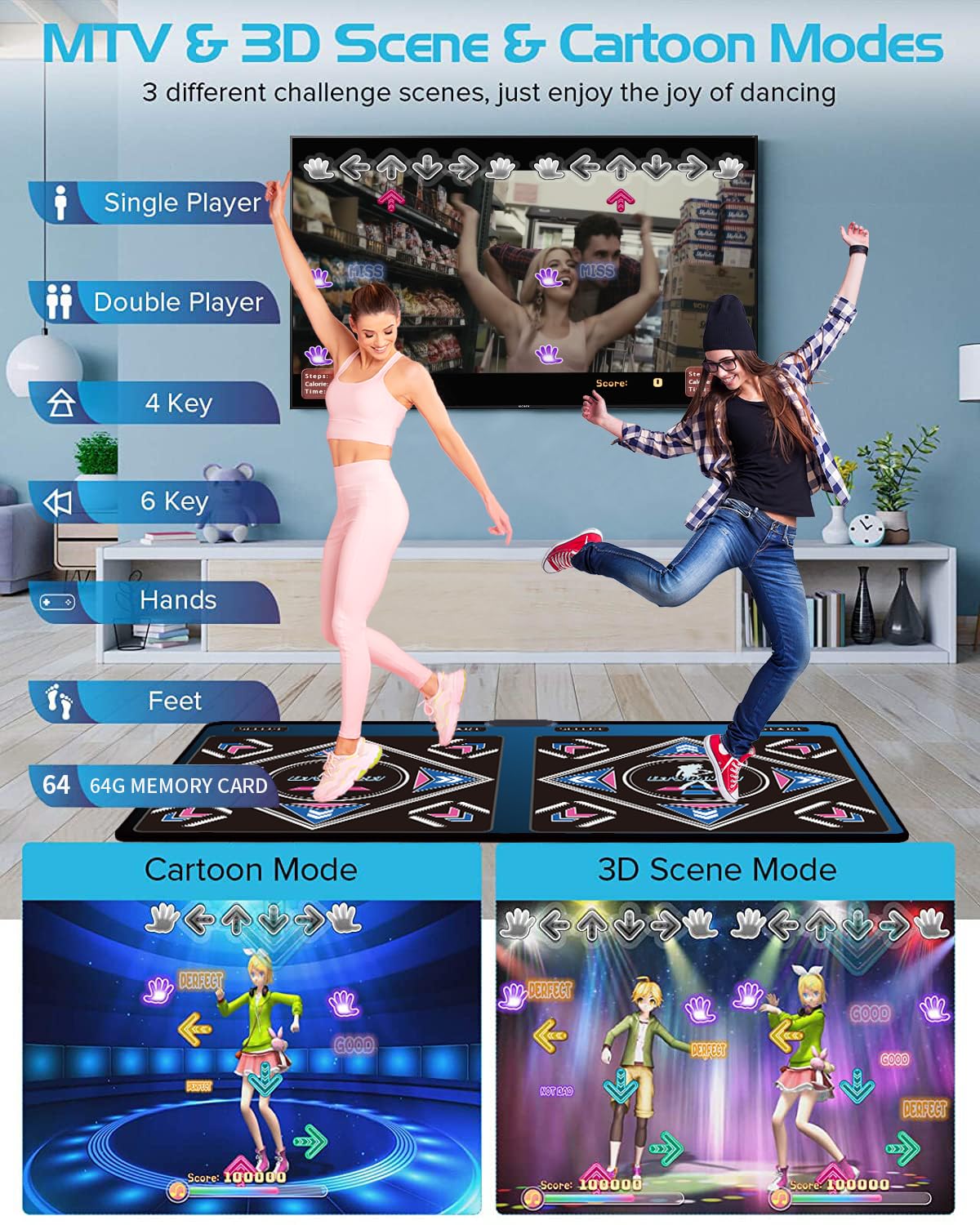 WuZhuangYuan HDMI Musical Electronic Dance mat with a Camera,Including 1000 Games,a 64G Large Memory Card,81 Music Videos,650 Songs,for Single/Double Users, a Luxurious Gift for Girls and Boys