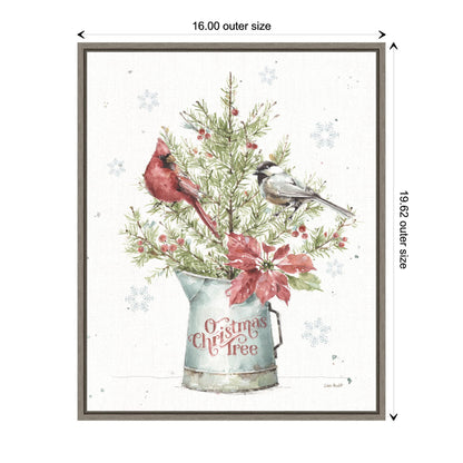 Amanti Art Framed Canvas Wall Art 20x16 A Christmas Weekend II with Chickadee by Lisa Audit, Framed Wall Art Canvas, Holidays Artwork, Rustic Farmhouse Decor, Small Painting for Living Room, Bedroom