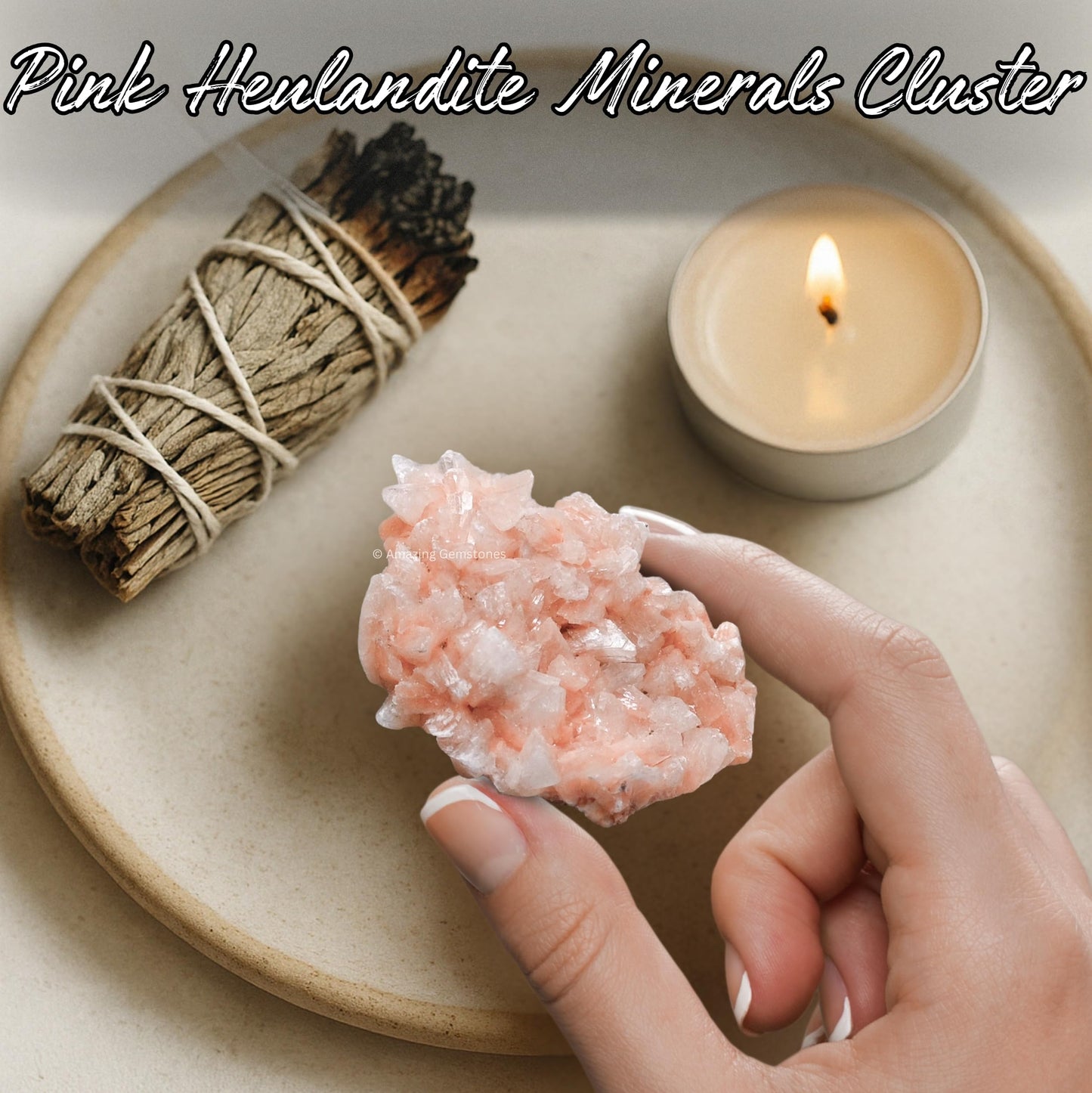 Amazing Gemstone Pink Heulandite Crystals&Healing Stones Mineral Specimen - Premium Semi Precious Gem Stones for Spiritual Growth - Healing Crystals Geodes Clusters for Meditation,Chakra Balance