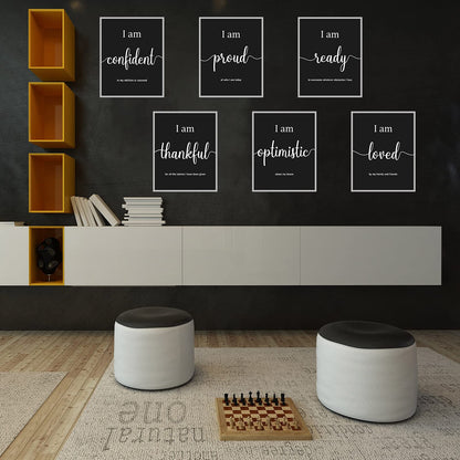 Outus 9 Pieces Inspirational Motivational Wall Art Office Bedroom Wall Art,Daily Positive Affirmations for Men Women Kids Inspirational Positive Quotes Sayings Decor(Black)