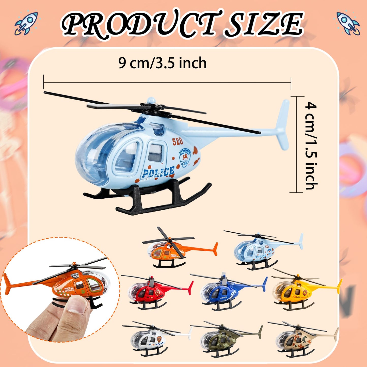 24 Pack Diecast Helicopters Small Police Fire Engineering Military Helicopter Model Toy with Spinning Propellers for Kids Birthday Children's Day Gifts Classroom Rewards