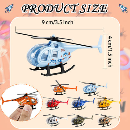 24 Pack Diecast Helicopters Small Police Fire Engineering Military Helicopter Model Toy with Spinning Propellers for Kids Birthday Children's Day Gifts Classroom Rewards