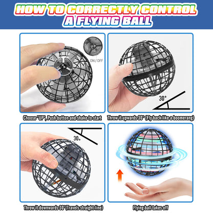 UROINT 2026 Flying Orb Ball for Kids, Magical Hover Cosmic Space Boomerang Rotating Floating Mini Hand Drone Stocking Stuffer Xmas Toys for Girls Boys Teen Age 6 7 8 9 10+ Gray