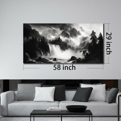 CPKATMT Natural Landscape Wall Decor for Living Room Black and White Mountain Wall Art for Office Large Waterfall Wall Art for Bedroom 29 x 58 Inch