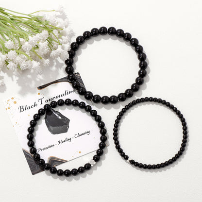 Raicegs 4MM Black Tourmaline Beaded Bracelets Healing Crystal Bracelet for Women Men Natural Stone Handmade Stretch Bracelet Reiki Spiritual Jewelry