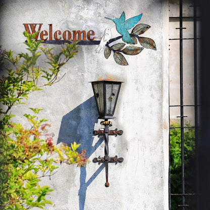 MorningRo Birds on Branch Welcome Sign Metal Wall Art Hummingbirds Yard Decor Rusty Birds Decoration Hanging Outdoor Welcome Wall Sculpture for Home Balcony Patio Garden Yard, 24.55 x 10 Inch