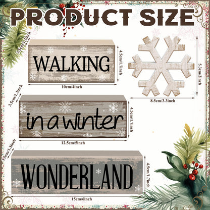 Moucuny 4 Pcs Winter Table Decorations Wooden Snowflake Decor Winter Tiered Snow Tray Decor Rustic Block Signs Gift Farmhouse Christmas Centerpiece for Wonderland Party Kitchen Shelf Home