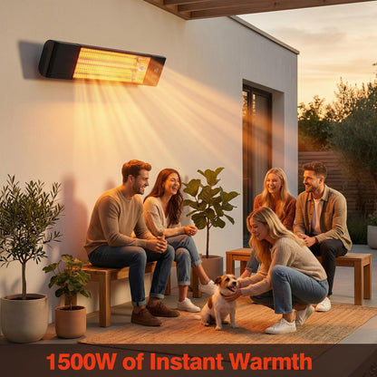 Infrared Electric Patio Heater,Outdoor Electric Patio Heater, Hanging Mounted and Ceiling Mounted Heater for Patio, Garage, Backyard, 1500W, Black