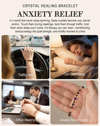 Worry Stones Anxiety Relief Items Fidget Bracelet Healing Crystals Spiritual Sensory Mood Strength Jewelry, Calming Holistic Crystal Gifts Purple Gemstone Bracelets for Women Teen Daughter Sister