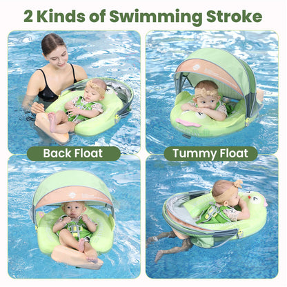 Mambobaby Float Non-Inflatable Baby Float with Canopy, Five-Point Safety System, 3D Canopy(Detachable) UPF 50+, Baby Pool Floats for 3-24 Months, Dual-Mode Toddler Swim Floaties